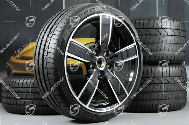 20-inch summer wheels set Carrera Sport, rims 8,5J x 20 ET49 + 11,5J x 20 ET56 + summer tyres 245/35 R20 + 305/30 R20, Jet Black Metallic