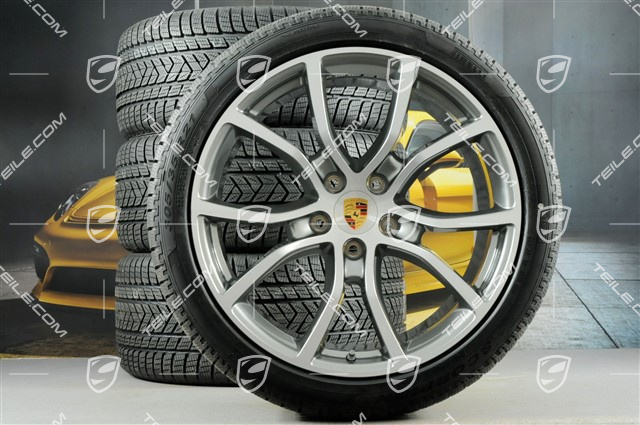 21" Cayenne Exclusive Design Winterräder Satz, Felgen 9,5J x 21 ET46 + 11,0J x 21 ET58 + NEUE Pirelli Winterreifen 275/40 R21 + 305/35 R21, mit RDK-Sensoren