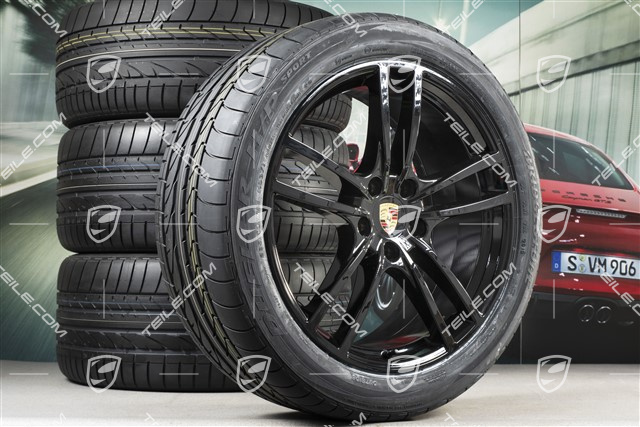 21-inch Cayenne Turbo Design summer wheel set, rims 9,5J x 21 ET46 + 11,0J x 21 ET58 +NEW Bridgestone Dueler H/P Sport summer tyres 285/40 R21 + 315/35 R21, with TPMS, black high gloss