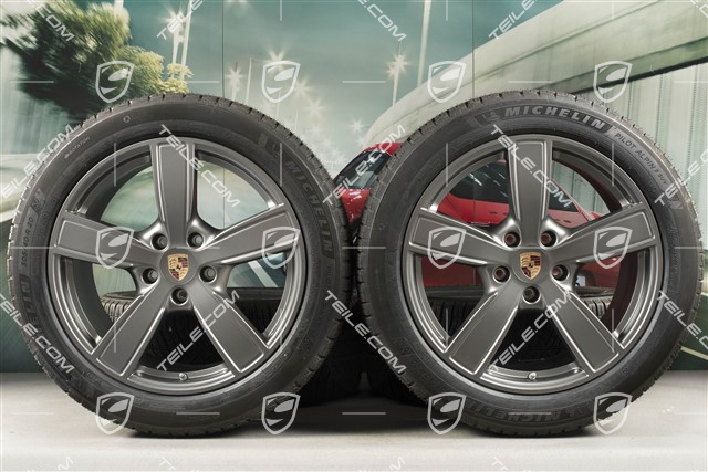 20-inch Cayenne COUPE Sport Classic winter wheel set, rims 9J x 20 ET50 + 10,5J x 20 ET55 + NEW Michelin winter tyres 275/45 R20 + 305/40 R20, with TPMS, Platinum satin mat