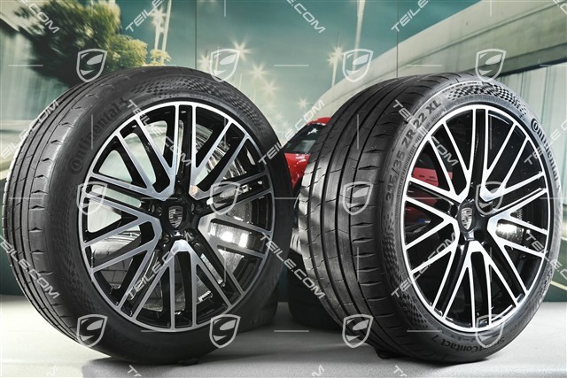 22-inch summer wheel set 911 Turbo Design, wheel rims 10J x 22 ET48 +11,5J x 22 ET61 + Continental summer tyres 285/40 R22 + 315/35 R22, black high gloss, about 30km, DOT/prod.year 2025