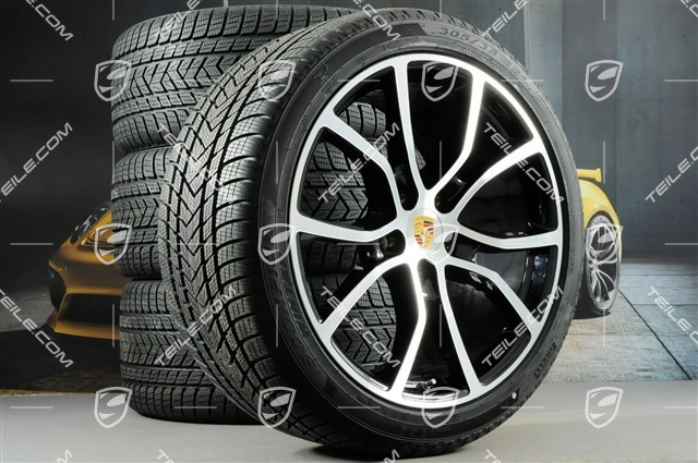 21-inch Cayenne COUPE Exclusive Design winter wheel set, rims 9,5J x 21 ET46 + 11,0J x 21 ET49 + NEW Pirelli winter tyres 275/40 R21 + 305/35 R21, with TPMS, black high gloss + bright-polished areas