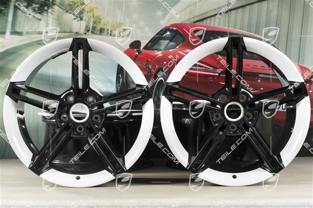 21" Wheel rim set Mission E Design, 9,5J x 21 ET60 + 11,5J x 21 ET66, black high gloss/Carrera white metallic