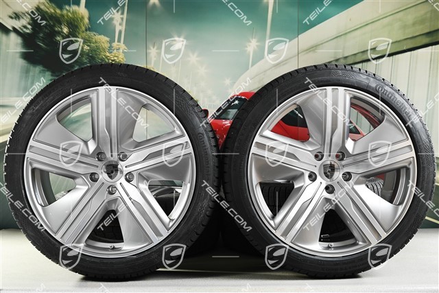 22-inch Macan Exclusive Design winter wheel set, rims 9J x 22 ET29 + 11J x 22 ET47 + NEW Continental winter tyres 255/40 R22 + 295/35 R22, Platin Silver
