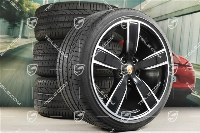 22" Sommerräder Satz Sport Classic, Felgen 10J x 22 ET48 + 11,5J x 22 ET61 + NEUE Pirelli Sommerreifen 285/35 ZR22 + 315/30 ZR22, Schwarz Hochglanz, mit RDK-Sensoren