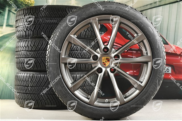 19" Boxster S Winterräder Satz, Felgen 8J x 19 ET57 + 10J x 19 ET45 + NEUE Michelin Pilot Alpin 4 Winterreifen 235/40 R19 + 265/40 R19, Platinum-Seidenmatt