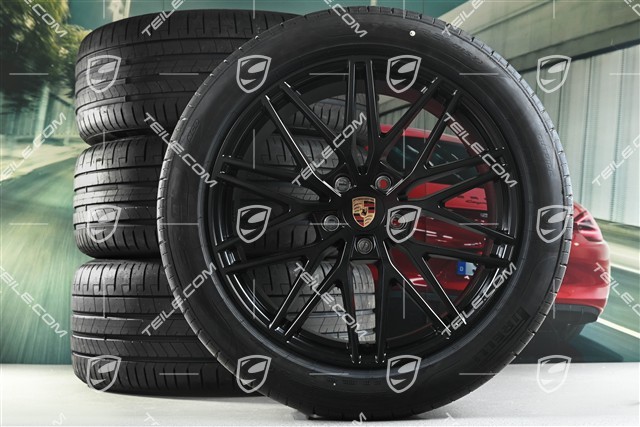 21-inch Cayenne RS Spyder Design summer wheel set, rims 9,5J x 21 ET46 + 11,0J x 21 ET58 + Pirelli P Zero summer tyres 285/45 R21 + 315/40 R21, with TPMS,  black satin-matt, DOT/prod.year 2025, millage 30 km