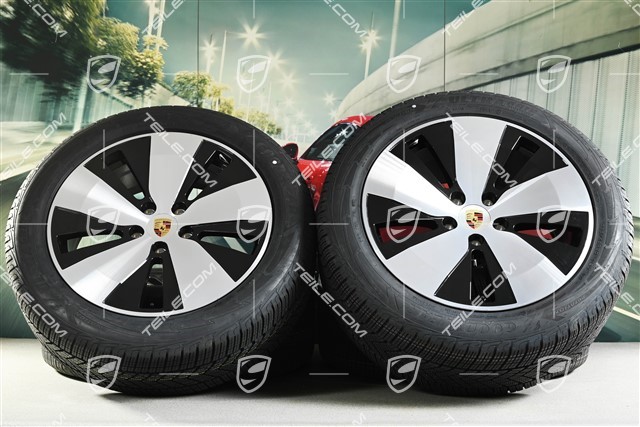 20-inch Macan winter wheel set, rims 7,5J x 20 ET32 + 10J x 20 ET49 + NEW Goodyear winter tyres 235/55 R20 + 285/45 R20, black high gloss