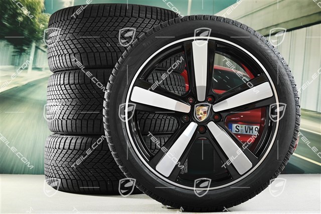 22" Winterräder Cayenne Exclusive Design Sport, Felgen 10J x 22 ET48 +11,5J x 22 ET52 + NEUE Pirelli Winterreifen 285/40 R22 + 315/35 R22, in Schwarz Hochglanz