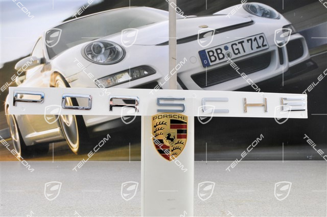 "PORSCHE" logo, chrome "PORSCHE" logo, chrome