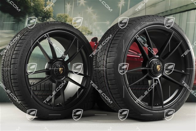 20+21-inch GTS "Turbo S" winter wheel set, central lock rims 8,5J x 20 ET50 + 11J x 21 ET66 + NEW Continental winter tyres 245/35 R20 + 295/30 R21, black satin matt