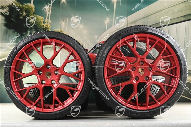 20"+21" RS Spyder Design winter wheel set, wheel rims 8,5J x 20 ET50 + 11J x 21 ET82 + NEW Michelin winter tyres 245/35 R20 + 305/30 R21, with TPMS, Pyro Red
