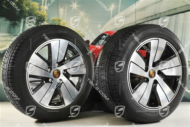 19" Taycan S winter wheel set, rims 8J x 19 ET50 + 10J x 19 ET47, Continental winter tyres 225/55 R19 + 275/45 R19, DOT/prod. year 2021/2022, tyres profile 6mm