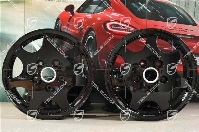 16-inch Design 90 wheel set, front 6J x 16 ET52,3 + rear 8J x 16 ET52,3, black high gloss