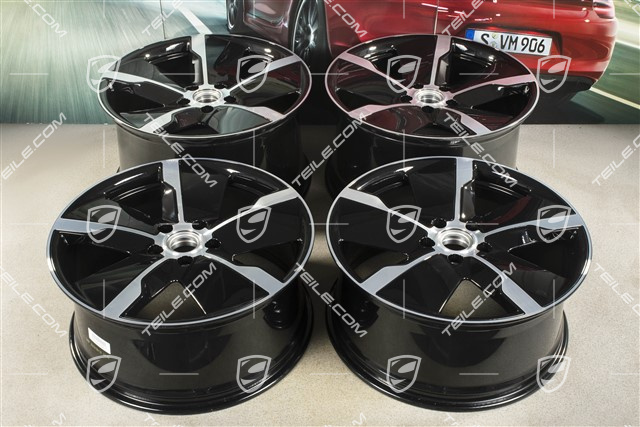 21" Wheel rim set Taycan Exclusive Design, 9,5J x 21 ET60 + 11,5J x 21 ET66, black high gloss