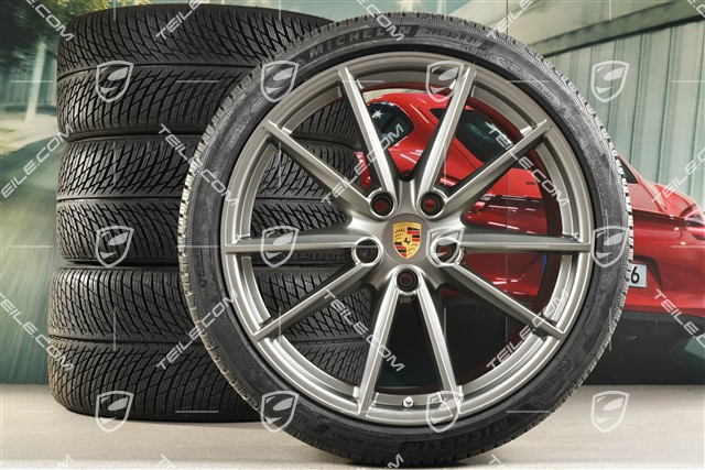 20/21-inch Carrera S winter wheel set, wheel rims 8,5J x 20 ET53 + 11J x 21 ET66 + Michelin winter tyres 245/35 R20 + 295/30 R21, in Platinum satin-mat