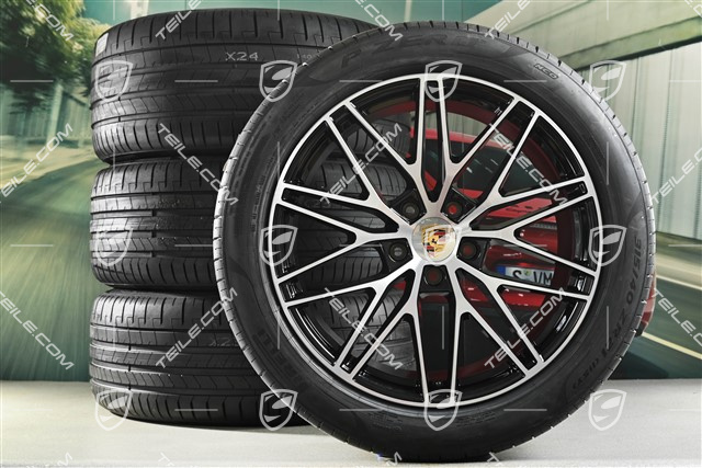 21-inch Cayenne RS Spyder Design summer wheel set, rims 9,5J x 21 ET46 + 11,0J x 21 ET58 + Pirelli P Zero summer tyres 285/45 R21 + 315/40 R21, with TPMS, black high gloss