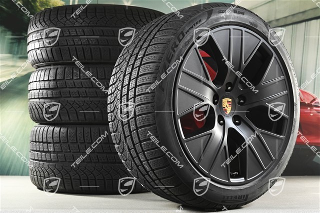 20" Turbo Aero Winterräder Satz, Felgen 9J x 20 ET54 + 11J x 20 ET60 + NEUE Pirelli Winterreifen 245/45 R20 + 285/40 R20, in Schwarz Seidenmatt