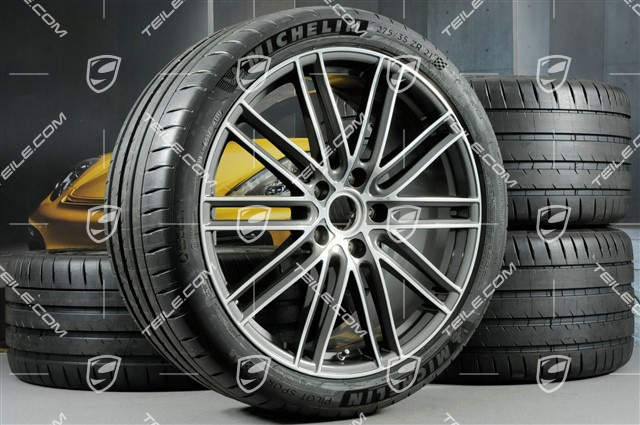 21" Turbo IV Sommerräder, Felgen 9,5J x 21 ET71 + 11,5J x 21 ET69 + Michelin Sommerreifen 275/35 ZR21 + 325/30 ZR21, mit RDK-Sensoren, nur für Turbo S E-Hybrid
