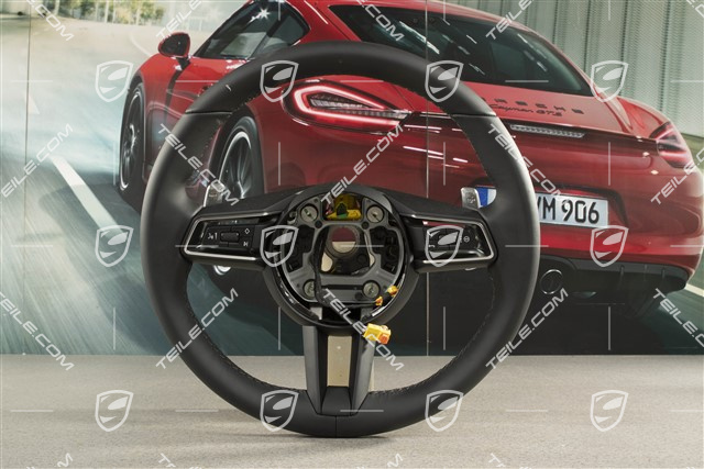 PDK, Multifunction steering wheel, 3-spoke, Leather, Black