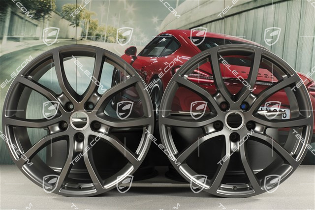 21-inch wheel rim set Cayenne Exclusive Design, 11J x 21 ET49 + 9,5J x 21 ET46, for Cayenne Coupé, Platinum satin matt