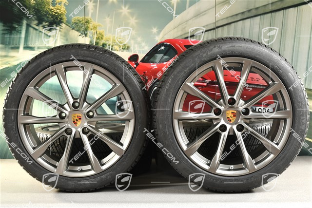 19" Boxster S Winterräder Satz, Felgen 8J x 19 ET57 + 10J x 19 ET45 + NEUE Michelin Pilot Alpin 4 Winterreifen 235/40 R19 + 265/40 R19, Platinum-Seidenmatt