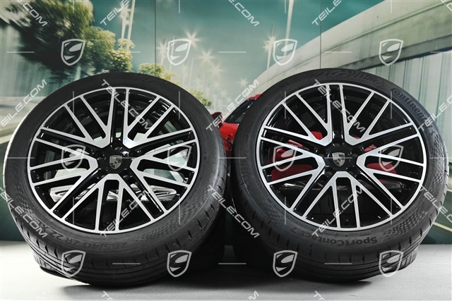 22-inch summer wheel set 911 Turbo Design, wheel rims 10J x 22 ET48 +11,5J x 22 ET61 + Continental summer tyres 285/40 R22 + 315/35 R22, black high gloss, about 30km, DOT/prod.year 2025
