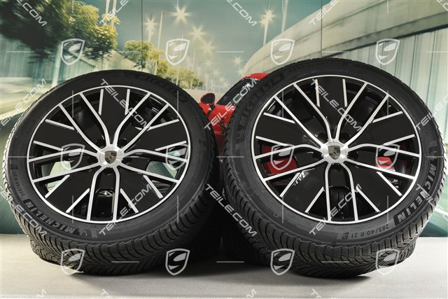 21-inch Macan Design winter wheel set, rims 8,5J x 21 ET27 + 10,5J x 21 ET47 + NEW Michelin Pilot Alpin 5 SUV winter tyres 255/45 R21 + 285/40 R21, black high gloss