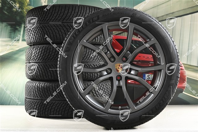 21" Cayenne Exclusive Design Winterräder Satz, Felgen 9,5J x 21 ET46 + 11,0J x 21 ET58 + Michelin Winterreifen 285/45 R21 + 305/40 R21, mit RDK-Sensoren, Vesuvgrau