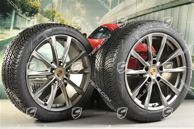 19" Boxster S Winterräder Satz, Felgen 8J x 19 ET57 + 10J x 19 ET45 + NEUE Michelin Pilot Alpin 4 Winterreifen 235/40 R19 + 265/40 R19, Platinum-Seidenmatt