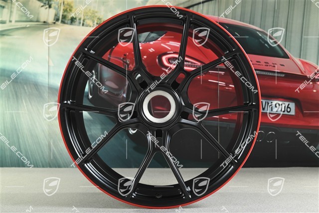20" GT3 wheel, 9.5J x 20 ET46, black satin matt + red rim border