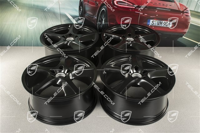 20-inch Cayenne SportTechno wheel set, front 9-inch + rear 10-inch, black satin mat