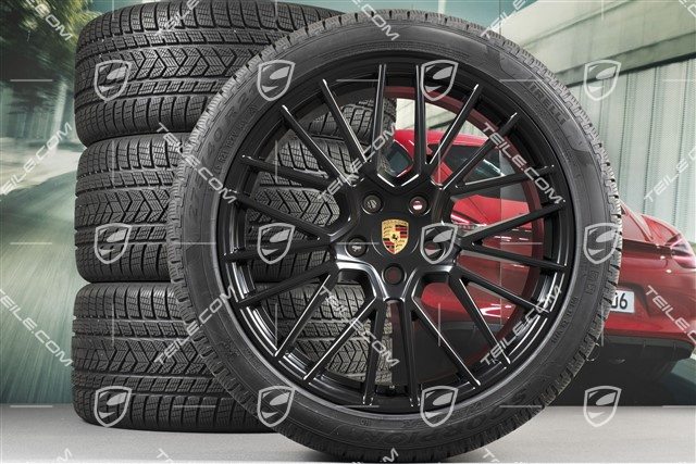 21-inch Cayenne COUPÉ RS Spyder winter wheel set, rims 9,5J x 21 ET46 + 11,0J x 21 ET49 + NEW Pirelli winter tyres275/40 R21 + 305/35 R21, with TPMS, black satin matt