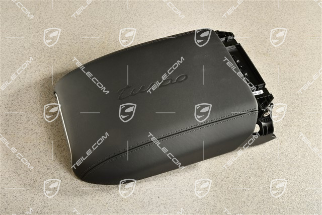 Armrest / tunnel, trim cover, Leather with embossed Turbo lettering, Black