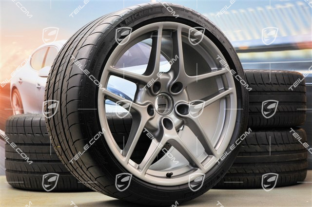 19" komplet kół letnich, Carrera S II, felgi 8J x 19 ET57 + 11J x 19 ET51 + NOWE opony Michelin 235/35 ZR19 + 305/30 ZR19, platynowe