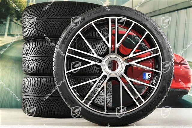 21-inch Panamera Turbo S Winter wheel set, central lock, wheel rims 9,5J x 21 ET71 + 10,5J x 21 ET71 + NEW Michelin Pilot Alpin 5 winter tyres 275/35 R21 + 315/30 R21, black high gloss