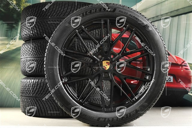 21" RS Spyder Design Winterräder Satz, Felgen 9,5J x 21 ET46 + 11,0J x 21 ET58 + NEUE Michelin Winterreifen 285/45 R21 + 305/40 R21, mit RDK-Sensoren, schwarz hochglanz