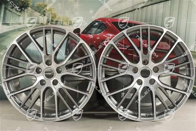 21-inch wheel rim set Panamera Exclusive Design Sport, 9,5J x 21 ET71 + 10,5J x 21 ET71, in Platinum silver metallic