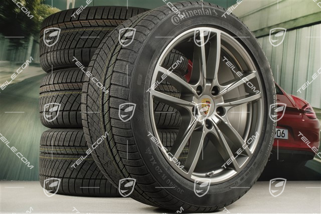 20-inch Cayenne COUPE Sport winter wheel set, rims 9J x 20 ET50 + 10,5J x 20 ET55 + NEW Continental winter tyres 275/45 R20 + 305/40 R20, with TPMS, Platinum satin matt