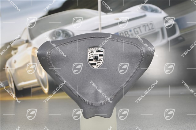 Airbag, 3-Speichen, Leder, "space" grau, mit silbernem Wappen Airbag, 3-Speichen, Leder, "space" grau, mit silbernem Wappen
