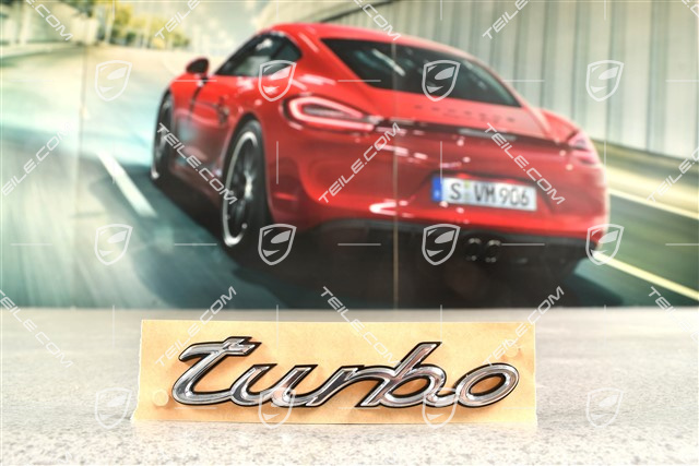 Coupe, Badge / Emblem "TURBO" in Chrome on a glossy black background