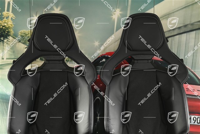 GT3 folding bucket seats, carbon fibre, fabric and leather, black/silver, set (left and right)