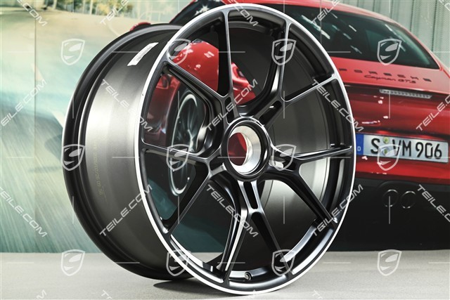 20" GT3 Felge, 9,5J x 20 ET46, Schwarz Seidenmatt + Felgenrand lackiert in Weiß