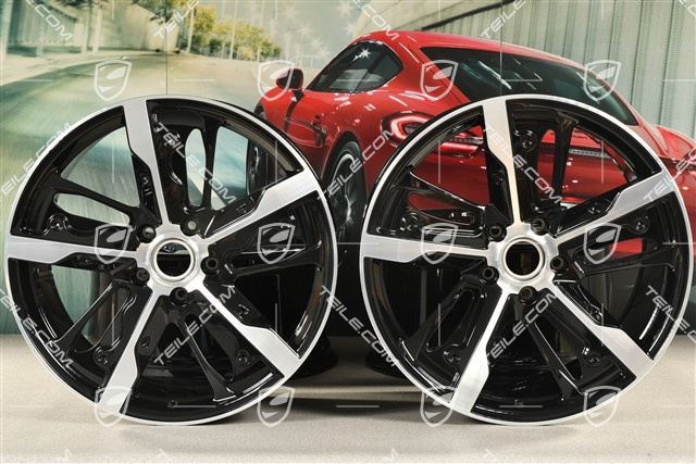 21" Wheel rim set Taycan Exclusive Design, 9,5J x 21 ET60 + 11,5J x 21 ET66, Carbon version (carbon aeroblades not included), black high gloss