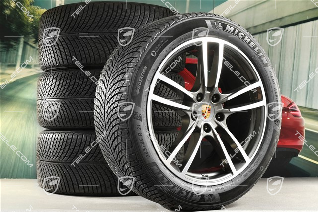 21-inch Cayenne Turbo winter wheel set, rims 9,5J x 21 ET46 + 11,0J x 21 ET58 + Michelin winter tyres 285/45 R21 + 305/40 R21, with TPMS, Titanium