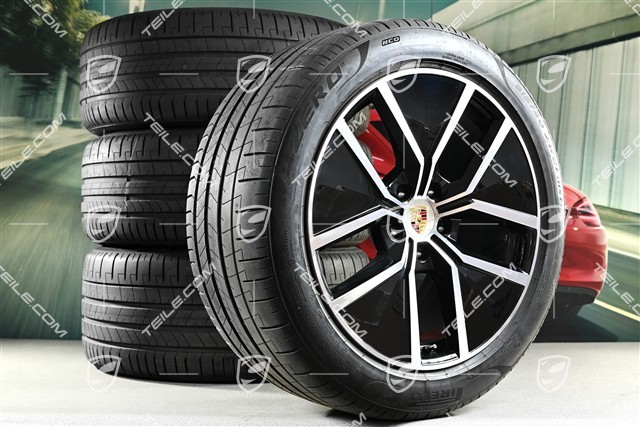 21-inch Cayenne Coupe Aero Design summer wheel set, rims 9,5J x 21 ET46 + 11,0J x 21 ET49 + Pirelli P Zero summer tyres 285/45 R21 + 315/40 R21, with TPMS about 30km, DOT/prod.year 2025