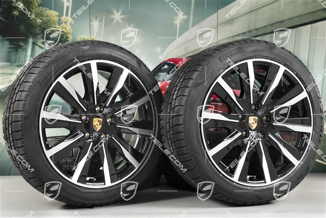 20-inch Taycan Tequipment Design winter wheel set, rims 9J x 20 ET54 + 11J x 20 ET60, Pirelli winter tyres 245/45 R20 + 285/40 R20, black high gloss