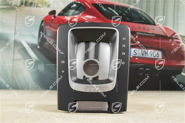 Cover shift gate, PDK, Turbo S Exclusive Series, Black/Galvano silver
