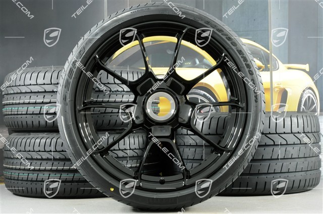 20" summer wheels set 911 Turbo S Exclusive Design, rims 11,5J x 20 ET56 + 9J x 20 ET51 + NEW summer tyres 305/30 ZR20 + 245/35 ZR20, Black high-gloss