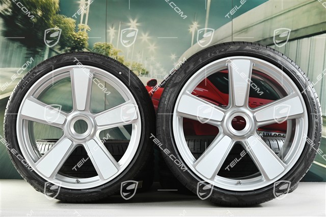 20-inch + 21-inch Sport Classic "911 Turbo 50 Years" summer wheel set, rims 9,5J x 20 ET44 + 12J x 21 ET70 + NEW Pirelli summer tyres 255/35 R20 + 315/30 R21, white high gloss